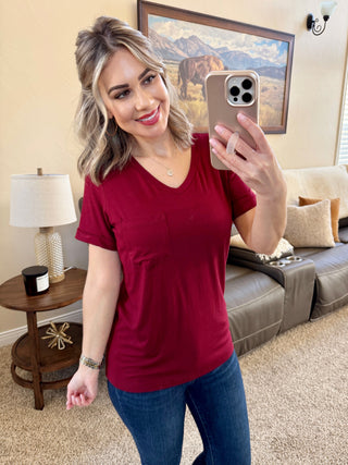 Sophie Pocket Tee - Burgundy