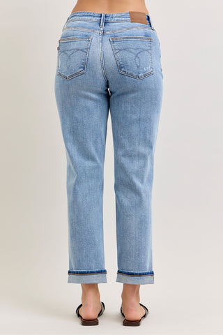 Elaine Mid Rise Boyfriend with Distress & Cuff