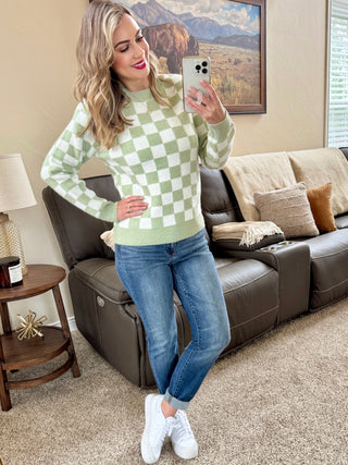 Checkered Sweater - Sage and White