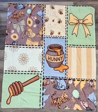 Yellow Bear Vintage Patchwork Fleece Blanket