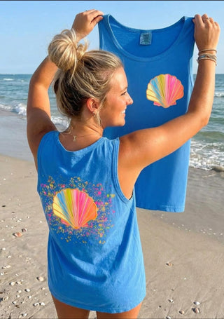 Neon Seashell Splatter Graphic Tank