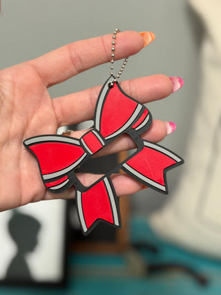 3D Printed Red & Gray Bow Hair Tie & Bow Holder Keychain