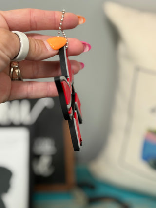 3D Printed Red & Gray Bow Hair Tie & Bow Holder Keychain