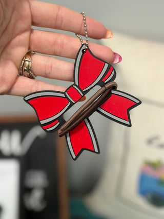 3D Printed Red & Gray Bow Hair Tie & Bow Holder Keychain