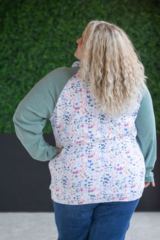 Zoey ZipCowl Sweatshirt - Sage and Floral Paradise