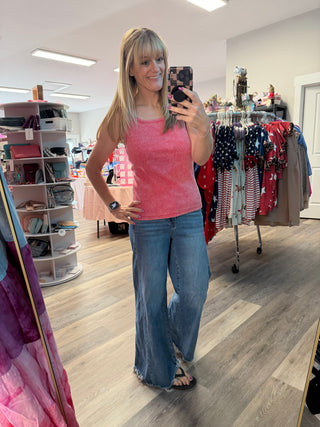 Audrey Vintage Wash Tank - Red