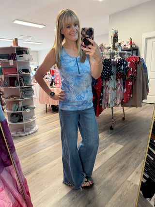 Mila Zipper Tank - Blue Tie Dye