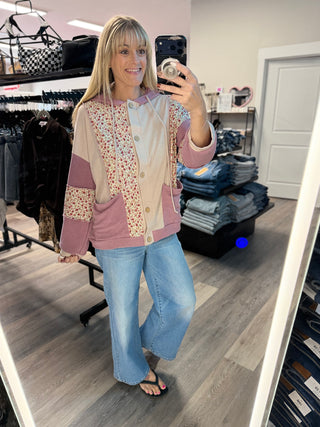 Floral Patchwork Button-Up Hoodie