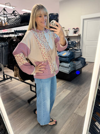 Floral Patchwork Button-Up Hoodie