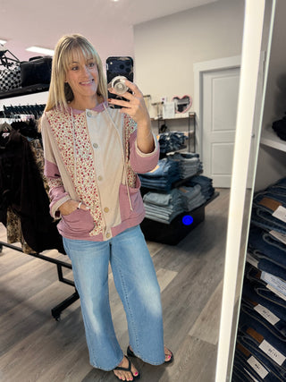 Floral Patchwork Button-Up Hoodie