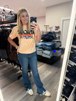 Risen Mid-Rise Flare Frayed Hem Jean