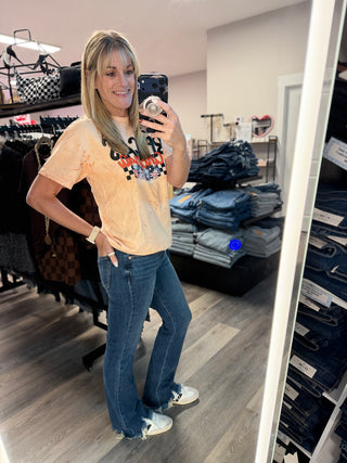 Risen Mid-Rise Flare Frayed Hem Jean