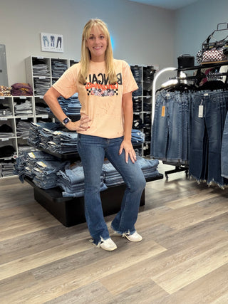Risen Mid-Rise Flare Frayed Hem Jean