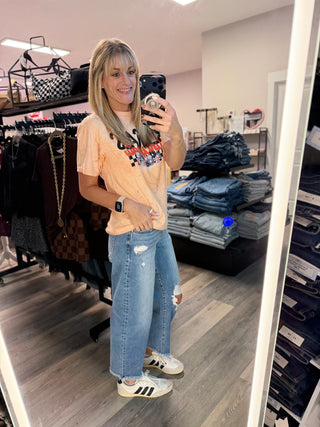 Risen High Rise Crop Barrel Distressed Jean