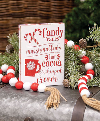 Candy Canes, Marshmallows, Hot Cocoa Wooden Block Sign