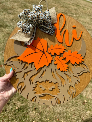 Fall Highland Cow Door Hanger