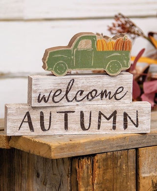 Welcome Autumn Green Truck Blocks