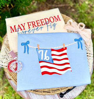 Coquette May Freedom Forever Fly Pocket & Back Graphic Tee 🇺🇸✨