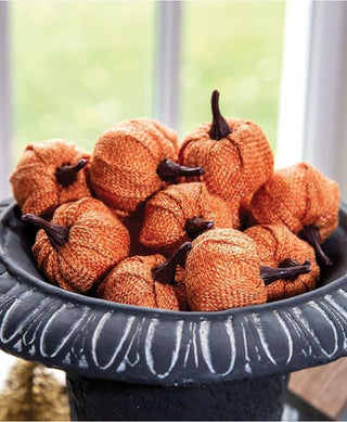 Orange Burlap Pumpkins 1.5", 12/Pack