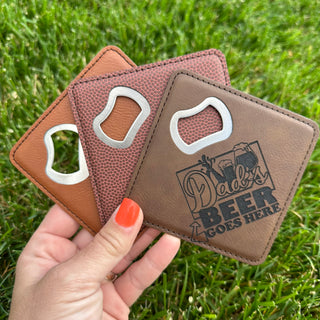 4" x 4" Square Leatherette Bottle Opener Coaster