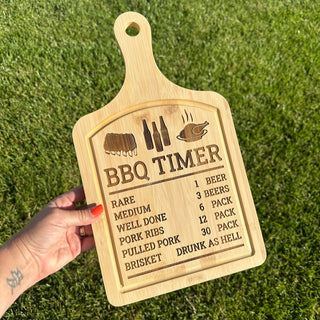 Bamboo Cutting Board with Drip Ring - BBQ Timer