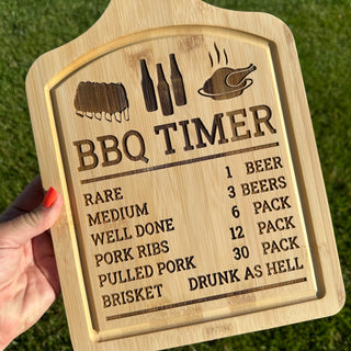 Bamboo Cutting Board with Drip Ring - BBQ Timer