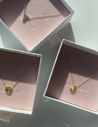 Custom Impression Initial Necklace - Water Resistant & Pave Crystal