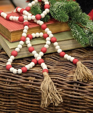 Red & Natural Bead Garland, 5ft