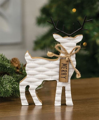Woodland White Basketweave Deer Wood Sitter