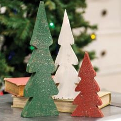 Distressed Christmas Colors Wooden Trees - Set of 3