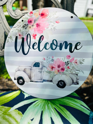 Welcome Floral Truck Wall Sign Door Hanger