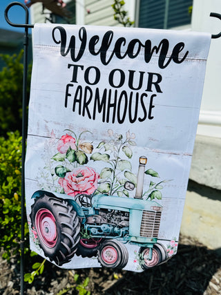Welcome to our Farmhouse Tractor Garden Flag