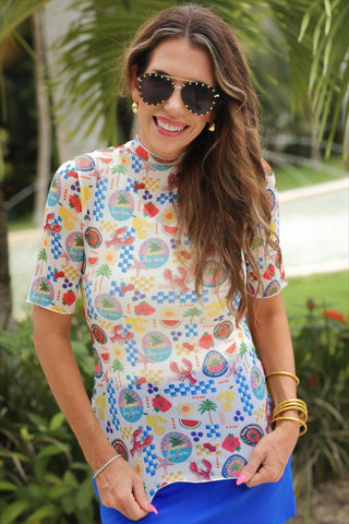 PREORDER- Kora Short Sleeve Mesh Top- Amalfi Mood