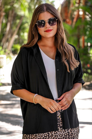 PREORDER- Sutton Button Up Top- Black