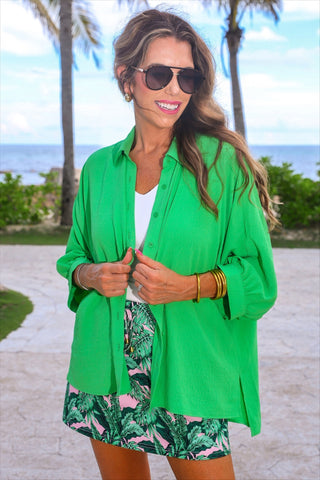 PREORDER- Sloane Button Up Top- Neon Lime