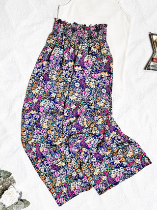 Presley Palazzo Pants - Navy and Pink Floral Mix