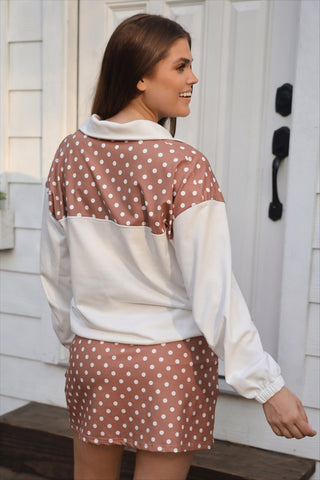 PREORDER- Mia Printed Pullover- Mocha Mousse Polka Dot
