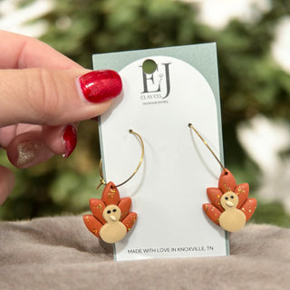 Cinnamon Turkey Hoop Clay Earring