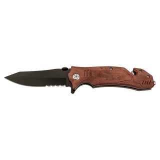 Engraved Wood Rescue Knife