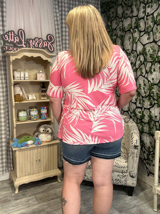 Pink Palm Babydoll Top