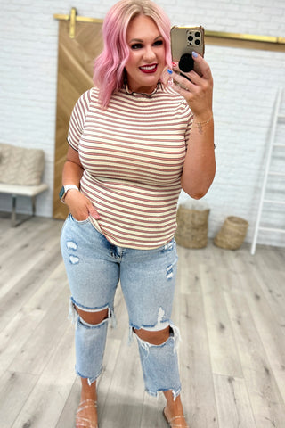 Nostalgic Note Striped Mock Neck Top