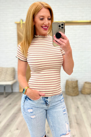 Nostalgic Note Striped Mock Neck Top