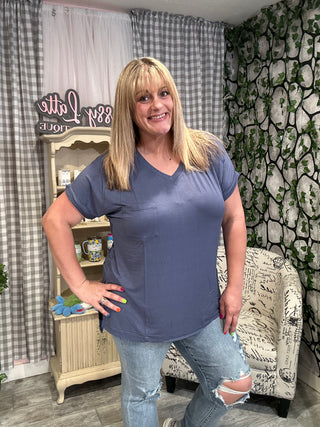 V-Neck Short Sleeve Hi-Lo Top