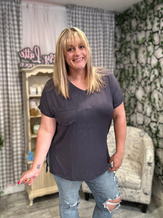 V-Neck Short Sleeve Hi-Lo Top