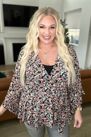 Have It All Angel Sleeve Top in Black Floral
