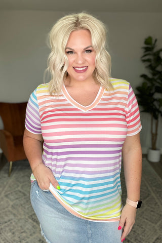 Looking for Rainbows V-Neck Striped Top