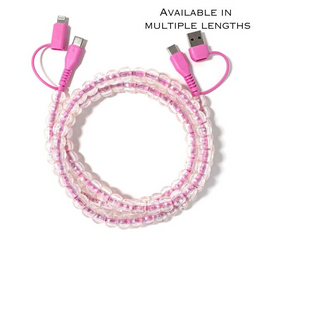Beaded Phone Charger Bubbles Pink - 6.6 Foot