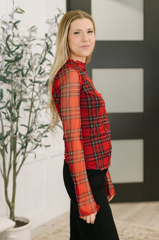 In the Present Plaid Mesh Layering Top in Red