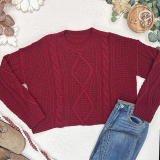 Cable Knit Sweater - Cranberry