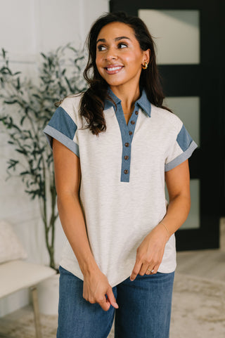 Knowing Me Collared Henley Top